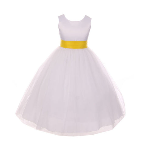 Kids Dream Little Girls White Yellow Tulle Satin Sash Bow Flower Girl Dress 2-6 - SophiasStyle.com